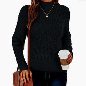 NWT Thick Knit Crew Neck Staple Jet Black Cable Knit Extra Warm Layering Sweater